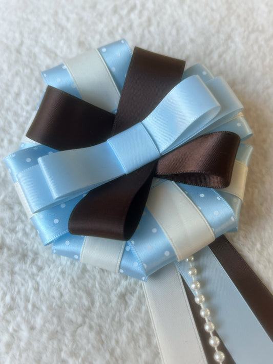 Blue & Chocolate Ribbon Rosette